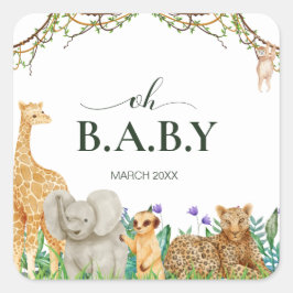 Pegatina Cuadrada Oh baby Safar Animal Jungle GreenerenBaby Shower
