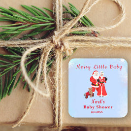Pegatina Cuadrada Oh Baby Santa & Mrs Claus Baby Shower