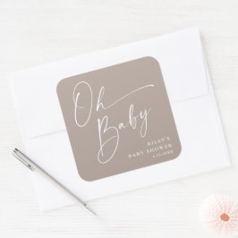 Pegatina Cuadrada Oh Baby Script Moderno Neutral Baby Shower