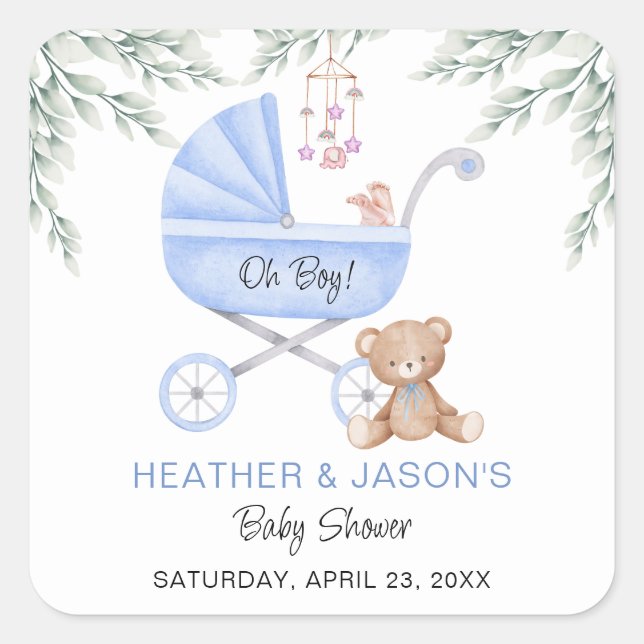 Pegatina Cuadrada Oh Boy Baby Stroller y Mobile Shower Square Stic (Anverso)