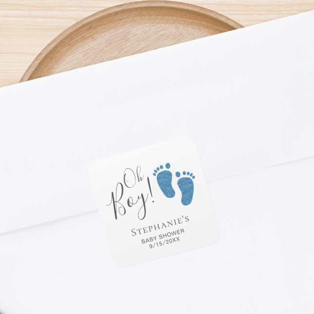 Pegatina Cuadrada Oh Boy Blue Feet Baby Shower (Subido por el creador)