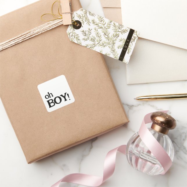 Pegatina Cuadrada Oh Boy Divertido Baby Shower Minimalista (Regalar)