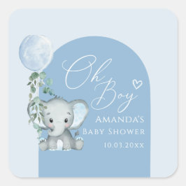 Pegatina Cuadrada Oh Boy Elephant Con Baby Shower De Globo