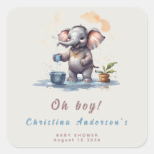 Oh Boy Elephant Rustic Gold Blue Baby Shower