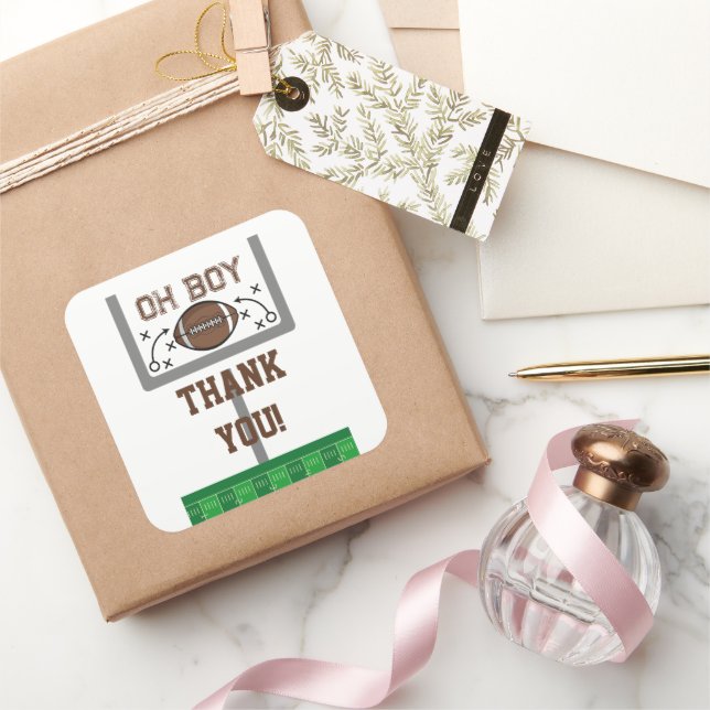 Pegatina Cuadrada Oh Boy Football Baby Shower (Regalar)