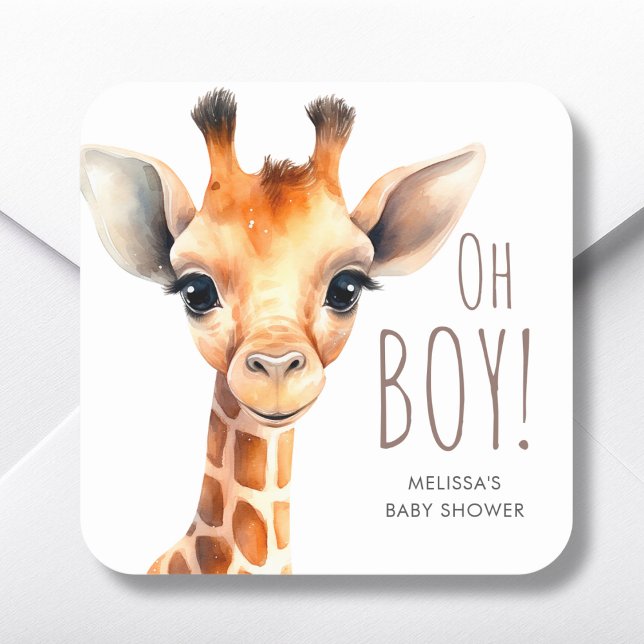 Pegatina Cuadrada Oh Boy Giraffe Baby Shower Favor (Subido por el creador)
