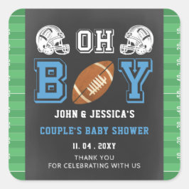 Pegatina Cuadrada Oh Boy Super Bowball Football Baby Shower