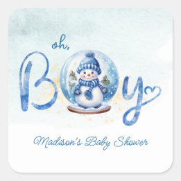 Pegatina Cuadrada Oh Boy Winter Theme Baby Shower