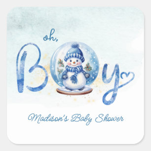 Pegatina Cuadrada Oh Boy Winter Theme Baby Shower