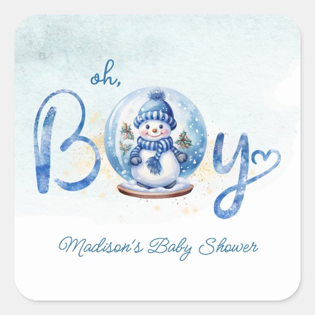 Pegatina Cuadrada Oh Boy Winter Theme Baby Shower (Anverso)