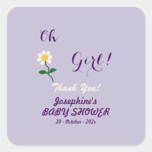 Pegatina Cuadrada ¡Oh Chica! Cute Daisy Baby Shower de Niña