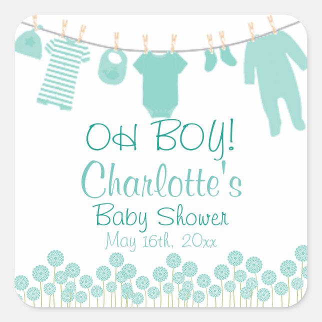 Pegatina Cuadrada ¡OH CHICO! Baby Clothesline Baby Shower (Anverso)