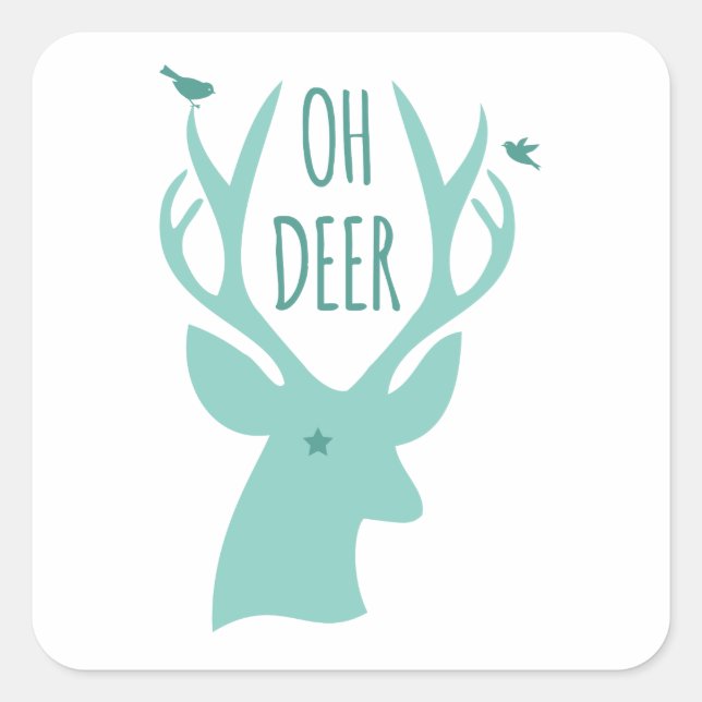 Pegatina Cuadrada Oh ciervo, verde azulado (Anverso)
