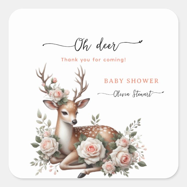 Pegatina Cuadrada  oh deer baby shower thank you (Anverso)
