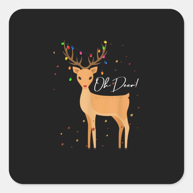 Pegatina Cuadrada Oh Deer Christmas Light Pajama Cute Reindeer Holid (Anverso)