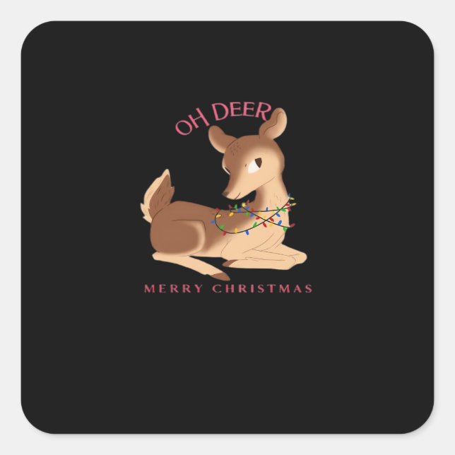 Pegatina Cuadrada Oh Deer Christmas Modern Design  (Anverso)