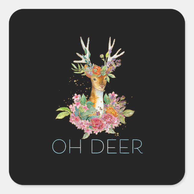 Pegatina Cuadrada Oh Deer Cute Colorful Deer Minimal Design  (Anverso)