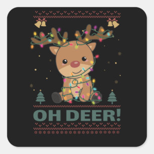 Pegatina Cuadrada Oh Deer Funny Reindeer Deer Pun navidades