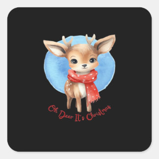 Pegatina Cuadrada Oh Deer Its Christmas Retro Classic Design