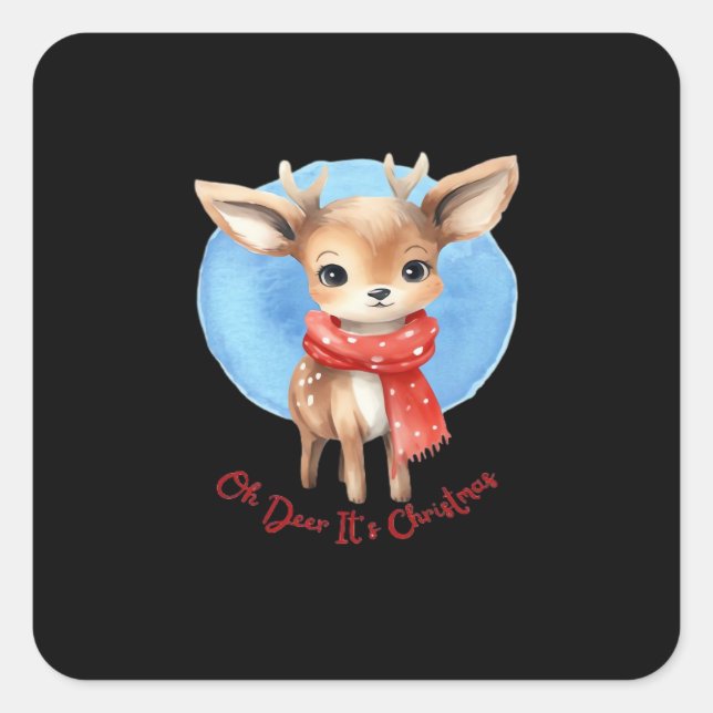 Pegatina Cuadrada Oh Deer Its Christmas Retro Classic Design (Anverso)