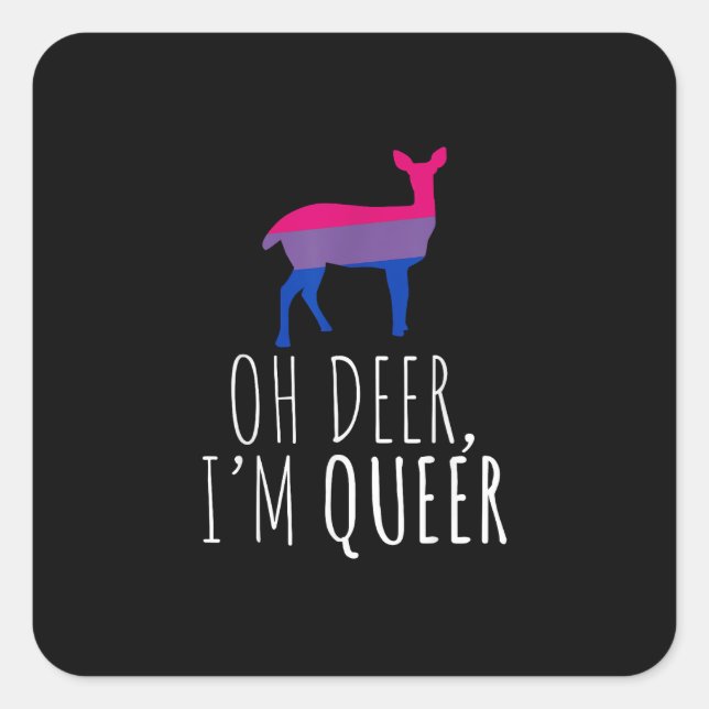 Pegatina Cuadrada Oh Deer Queer Bisexual Pride Gay Lesbian Design  (Anverso)