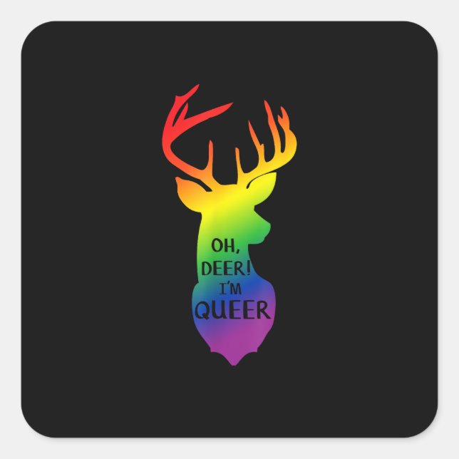 Pegatina Cuadrada Oh Deer Queer Pride Celebration Funny LGBT Gift  (Anverso)