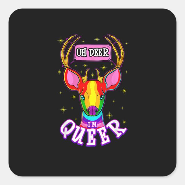 Pegatina Cuadrada Oh Deer Queer Pride Month Celebration Gift  (Anverso)
