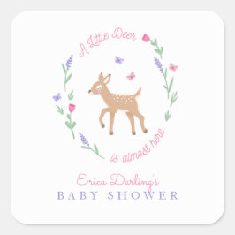 Pegatina Cuadrada Oh Deer Woodland Theme Baby Shower