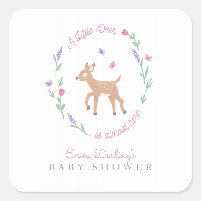 Pegatina Cuadrada Oh Deer Woodland Theme Baby Shower (Anverso)