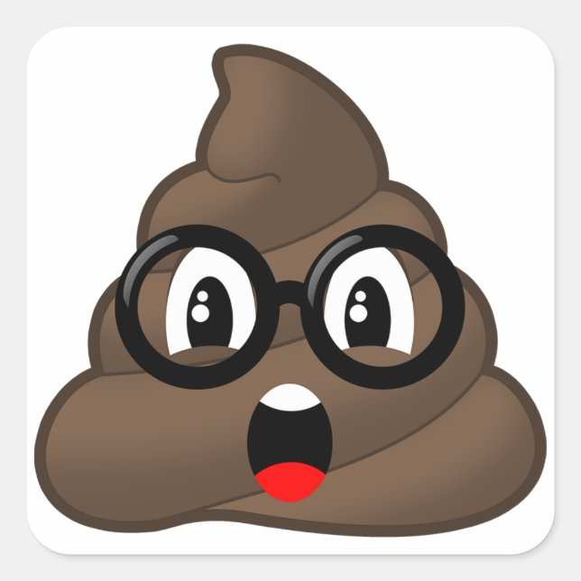 Pegatina Cuadrada Oh Emoji de poop con lentes (Anverso)