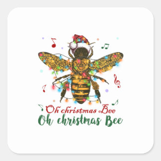 Pegatina Cuadrada Oh Feliz Regalos de Abejas de Navidad