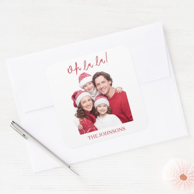 Pegatina Cuadrada Oh La La Personalized Family Photo Sticker (Sobre)