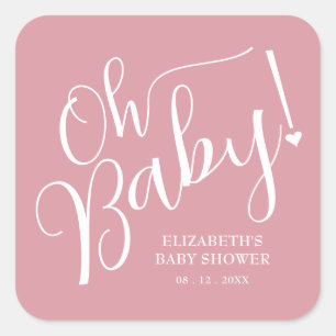Pegatina Cuadrada ¡Oh, nena! Baby Shower Chica rosa