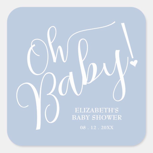 Pegatina Cuadrada ¡Oh, nena! Boy Baby Shower Blue (Anverso)