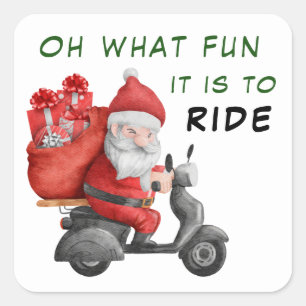 Pegatina Cuadrada Oh Qué Diversión Santa Motor Scooter