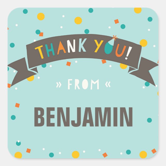 Pegatina Cuadrada Oh Qué Divertido Confetti Cumpleaños Gracias Pegat (Anverso)