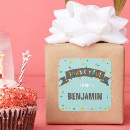 Pegatina Cuadrada Oh Qué Divertido Confetti Cumpleaños Gracias Pegat