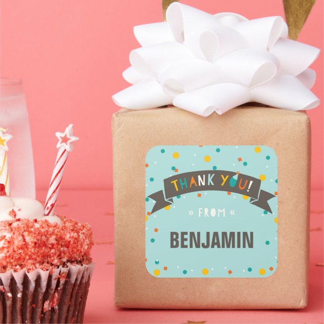 Pegatina Cuadrada Oh Qué Divertido Confetti Cumpleaños Gracias Pegat (Fiesta)