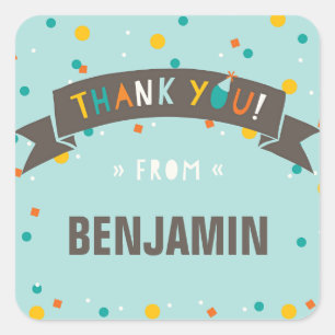 Pegatina Cuadrada Oh Qué Divertido Confetti Cumpleaños Gracias Pegat