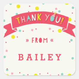 Pegatina Cuadrada Oh Qué Divertido Confetti Cumpleaños Gracias Pegat