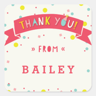 Pegatina Cuadrada Oh Qué Divertido Confetti Cumpleaños Gracias Pegat