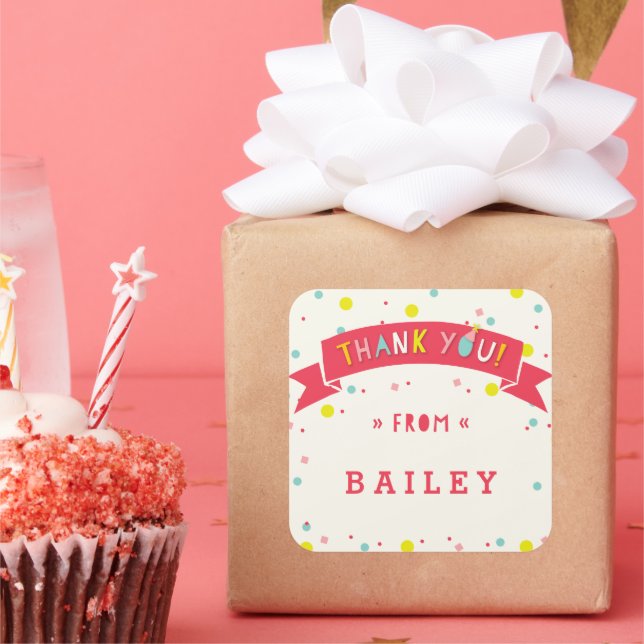 Pegatina Cuadrada Oh Qué Divertido Confetti Cumpleaños Gracias Pegat (Fiesta)