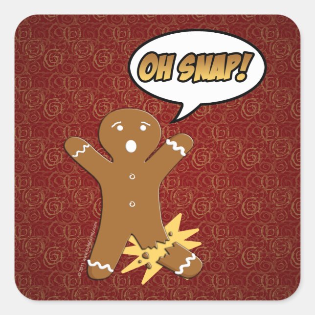 Pegatina Cuadrada Oh Snap Funny Navidades Gingerbread Man Broken Leg (Anverso)