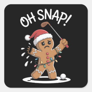 Pegatina Cuadrada Oh Snap Hombre de Jengibre Golfista Navidad Xmas