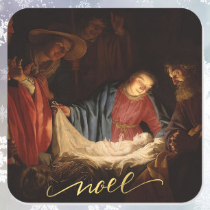 Pegatina Cuadrada Oh Ven, Déjanos Adorarle Natividad.