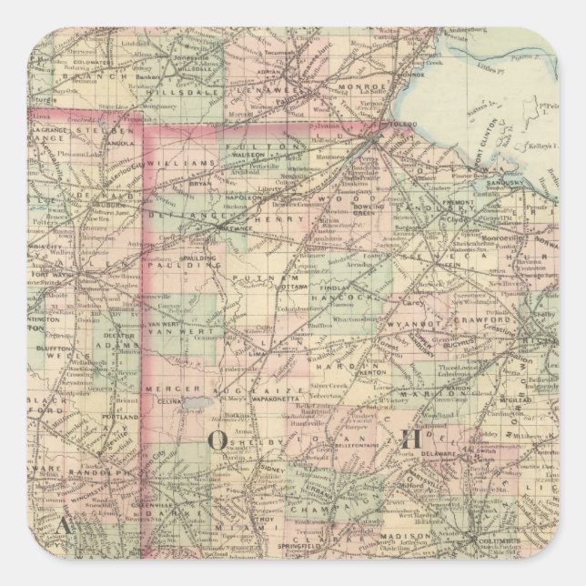 Pegatina Cuadrada Ohio e Indiana (Anverso)