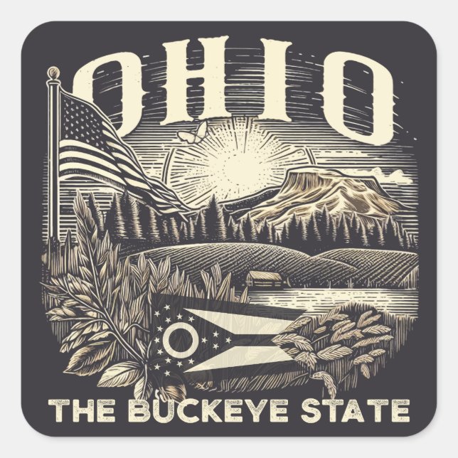 Pegatina Cuadrada Ohio El Estado De Buckeye (Anverso)