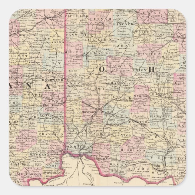 Pegatina Cuadrada Ohio, Indiana (Anverso)