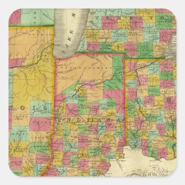 Pegatina Cuadrada Ohio, Indiana e Illinois (Anverso)