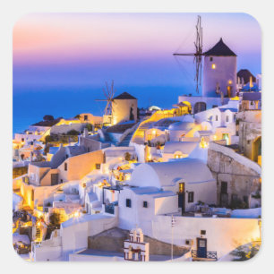 Pegatina Cuadrada Oia Santorini